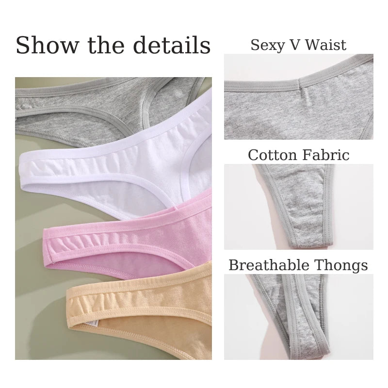 7Pcs/Set Seamless Cotton Panties For Women Sexy Low Waist Cotton Soft Thongs Ladies Solid Color Underpants Breathable G-strings