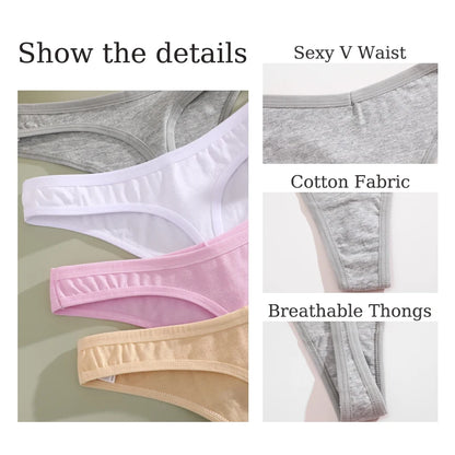 7Pcs/Set Seamless Cotton Panties For Women Sexy Low Waist Cotton Soft Thongs Ladies Solid Color Underpants Breathable G-strings