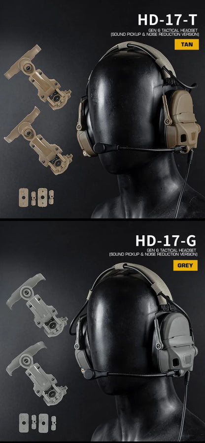 HD-17 GEN 6 Tactical Headset Sound Pickup&Noise Reduction Sports Shooting Earmuff Sports Shooting Impact Anti-Noise Headset
