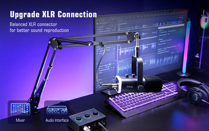 FIFINE XLR/USB Gaming Microphone Kit with Headphone Jack/Mute/RGB /Arm Stand,Dynamic Mic Set for PC PS5/4 Mixer AmpliGame AM8T