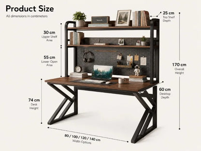 Gaming Desk with Bookshelf and Pegboard Computer Desk with Storage Shelf Home Office Study Desk for Bedroom Small Space