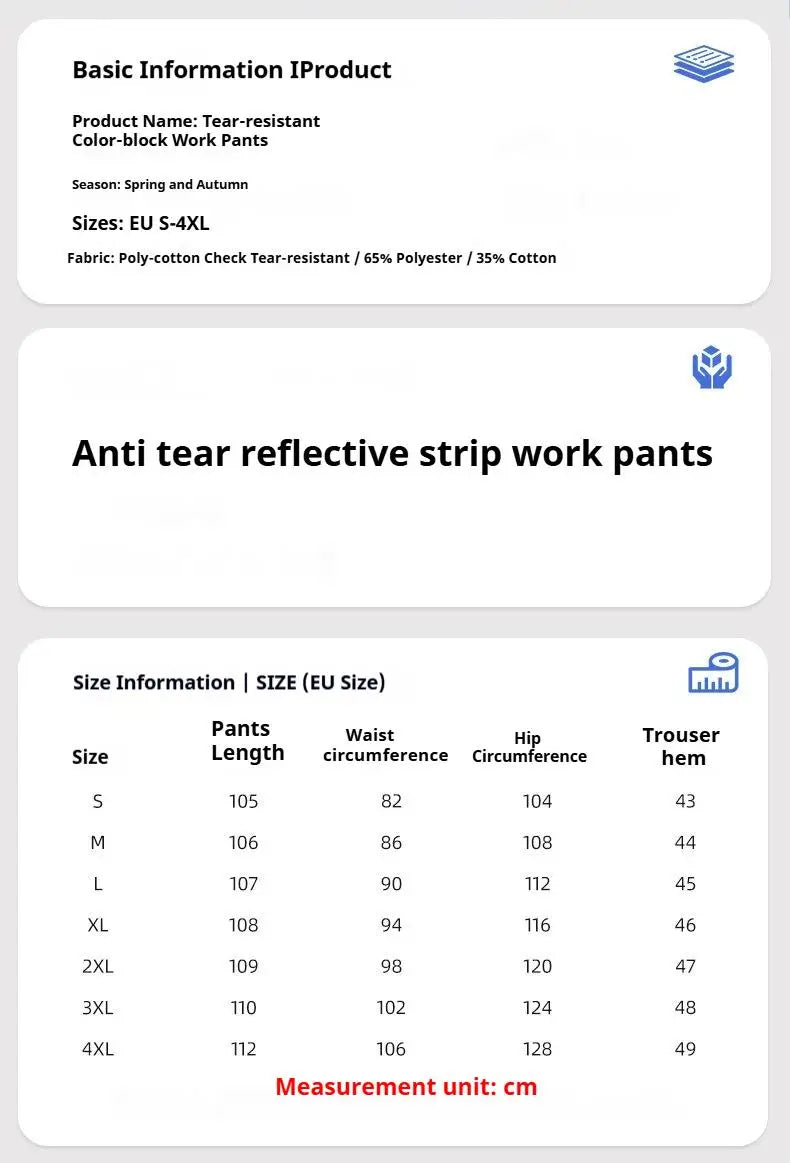 Spring Autumn Multi Pocket Men's Work Pants Wear Resistant Workshop Factory Construction Workers Clothes Reflective Strip Pants