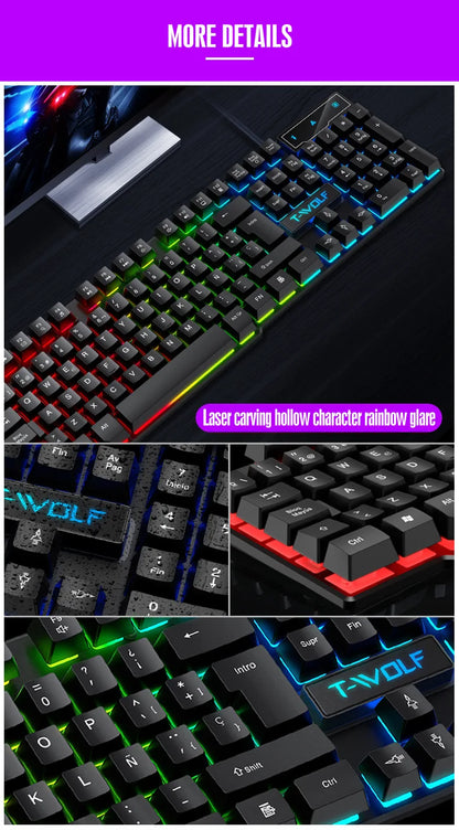 Mechanical Feel Gaming Keyboard Light Backlit RGB Wired Keyboard USB Office Home Media Keys Russian Spanish Arabic English