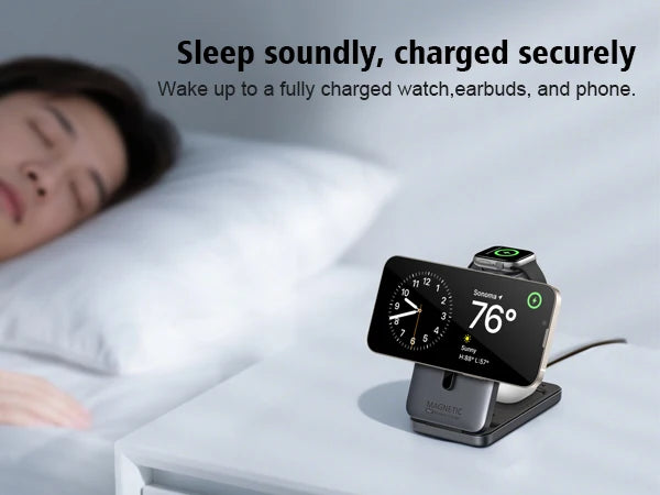 3-in-1 Foldable Magnetic Wireless Charger Station for iPhone 17/16/15/14/13/12 Apple Watch AirPods Wireless Charging Stand