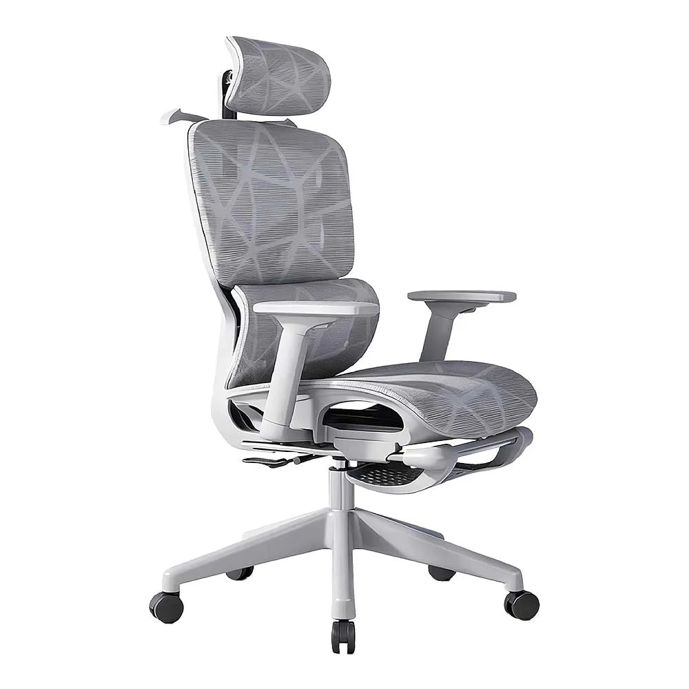 Ergonomic Office Chair with Footrest, 3D Adjustable Headrest & Armrests, Elastic Lumbar Support, Breathable Mesh High Back, 90°-135° Reclining Swivel Chair for Home Office