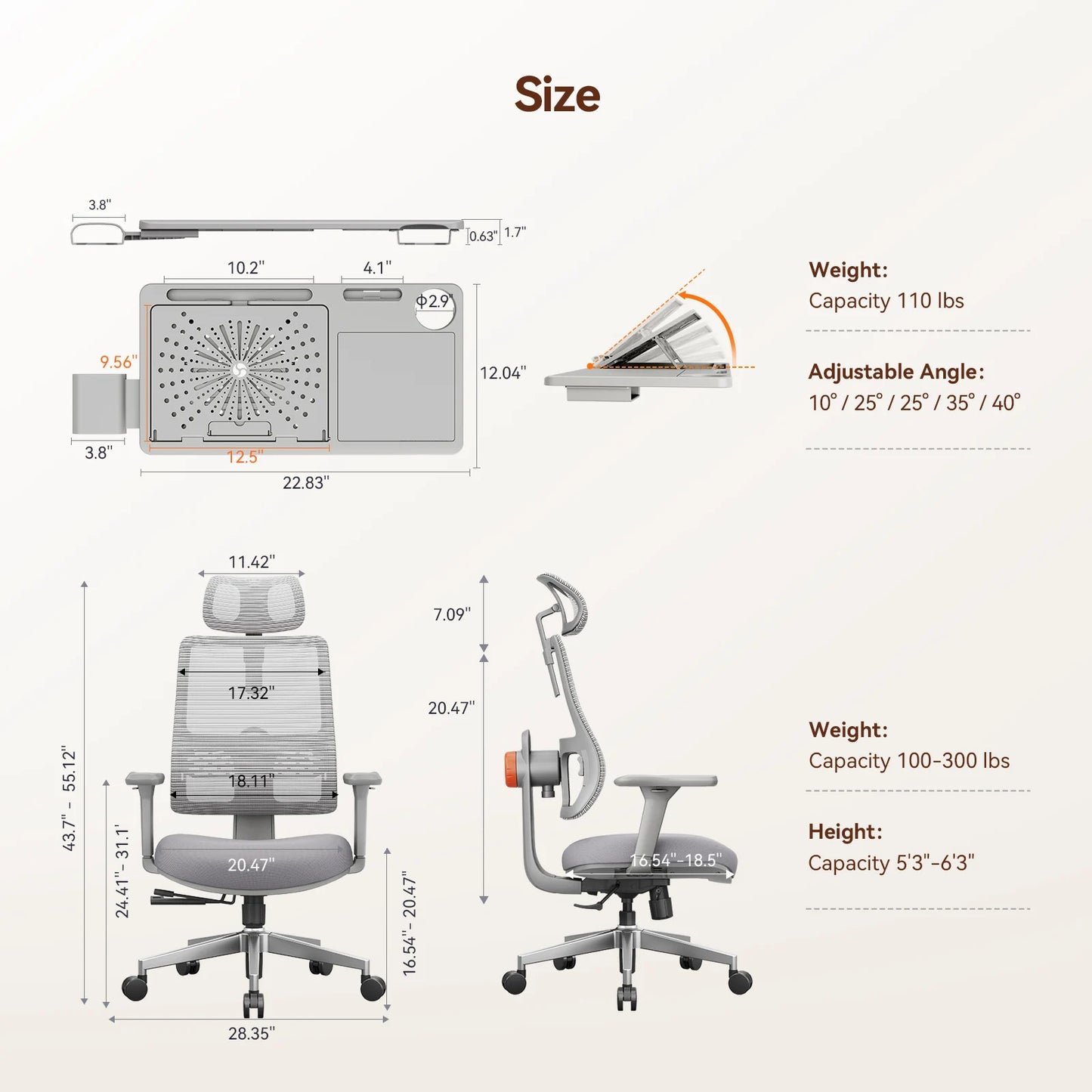 NEWTRAL Ergonomic Office Chair with Desktop,Adaptive Lower Back Support Gamer Chair,Adjustable Headrest Seat Depth Office Chair