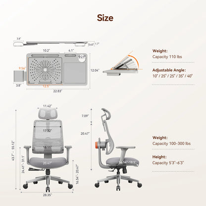 NEWTRAL Ergonomic Office Chair with Desktop,Adaptive Lower Back Support Gamer Chair,Adjustable Headrest Seat Depth Office Chair