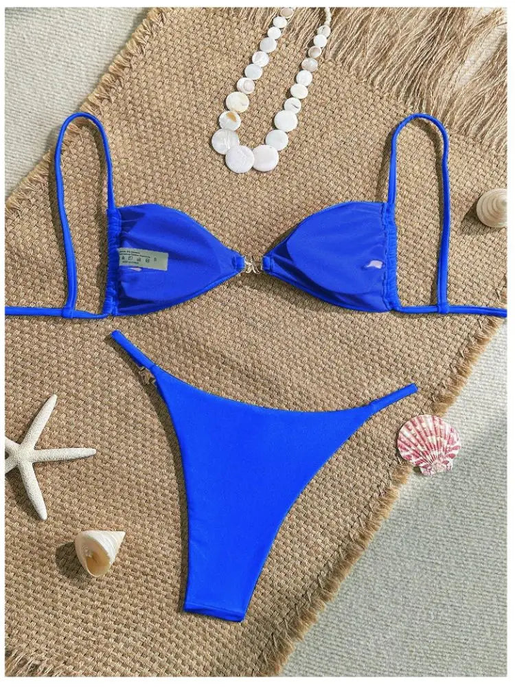 Cikini Women's Sexy Bikini Two Pieces Set Accessories Glossy Texture Special Fabric Solid Color Summer Beach Swimwear