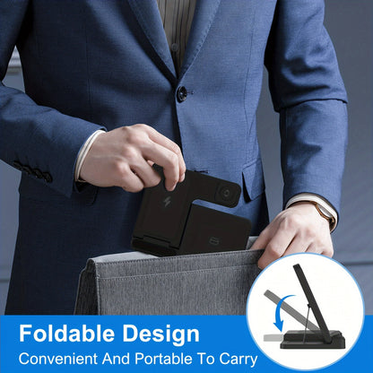15W Magnetic Wireless Charger Stand Foldable 3 In 1 Fast Charging Sation for iPhone 17- 12 Pro Max Apple Watch 8 7 Airpods Pro