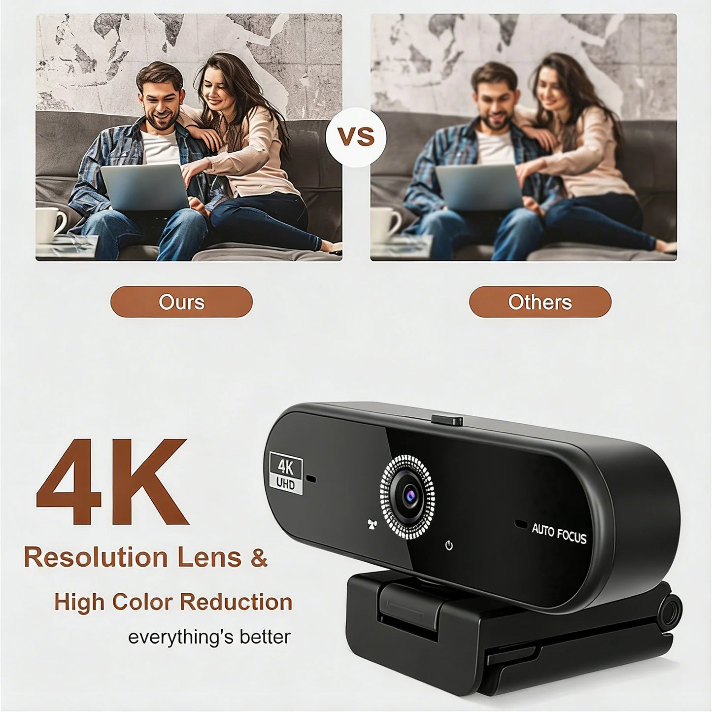4K Webcam for PC 30fps Autofocus Web Camera With Noise Reducing Microphone Privacy Cover Auto Exposure USB 2.0 Type-C Adapter