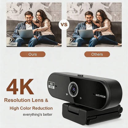 4K Webcam for PC 30fps Autofocus Web Camera With Noise Reducing Microphone Privacy Cover Auto Exposure USB 2.0 Type-C Adapter