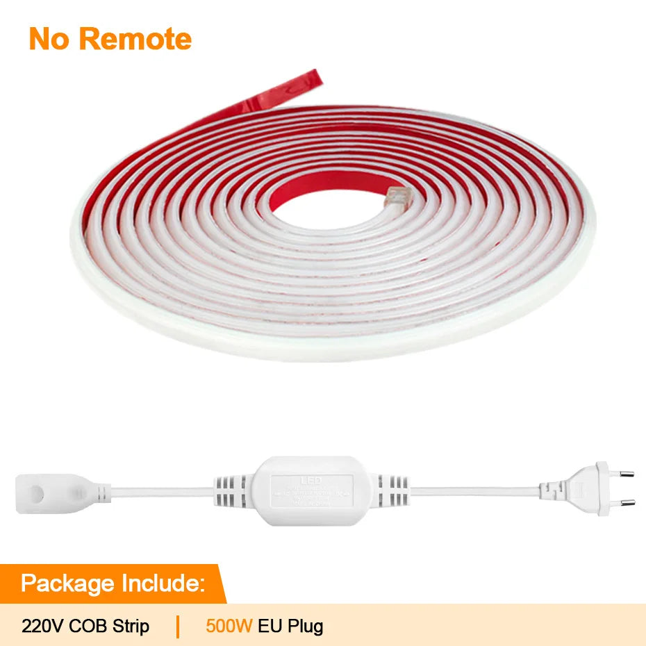 220V COB LED-ljusslinga – Tuya WiFi/Bluetooth/Fjärr, IP65, 288 LED/m, 0,5–50M, EU-kontakt