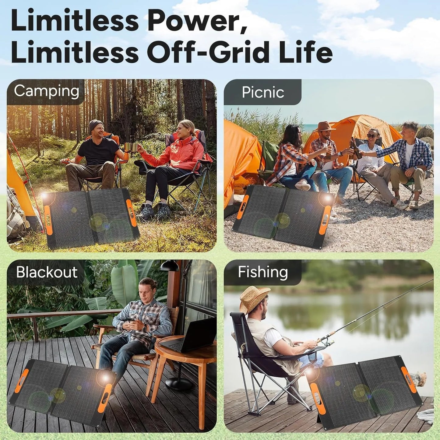 CHUBAN Hopfällbar Solpanel 100W – IP68, 24% Verkningsgrad, Flexibel, MC4/5-i-1, Camping & RV