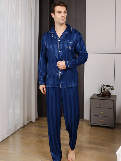 Långärmad pyjamas herr med krage – KJ2025, M–XXL