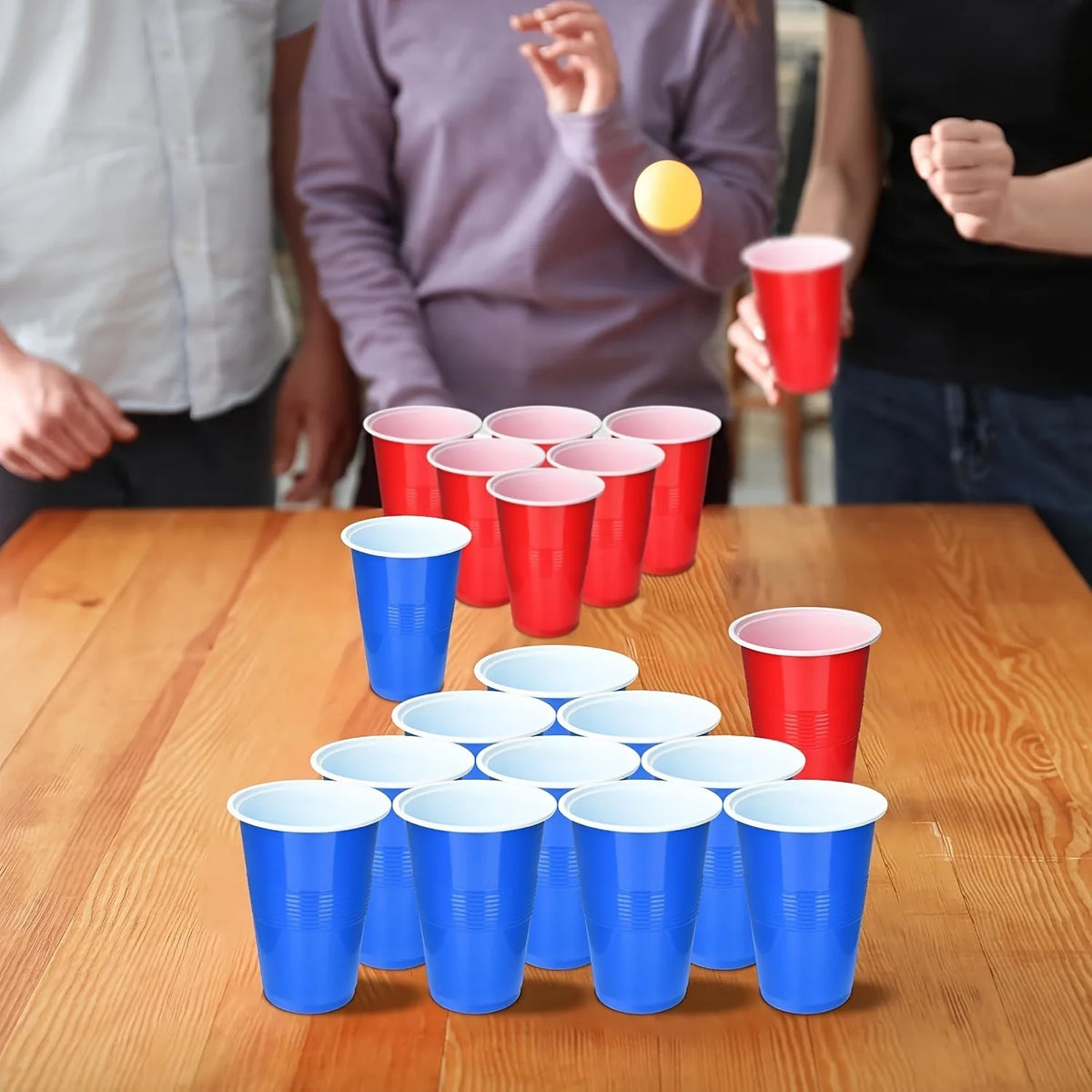 Beer Pong Game Set & Party Cups with Ping Pong Balls Recyclable Plastic Cups for Birthday BBQ Picnic Graduation House Party Work