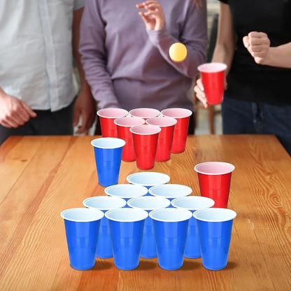 Beer Pong Game Set & Party Cups with Ping Pong Balls Recyclable Plastic Cups for Birthday BBQ Picnic Graduation House Party Work