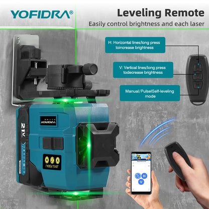 YOFIDRA 4D 16 Lines Laser Level Self-Leveling 360° Horizontal Vertical Leveling Tools With 1M Tripod For Makita 21V Battery Pin