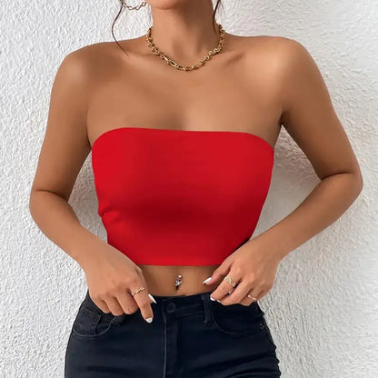 Dam Issilke Crop Top Sömlös – Axelbandslös Halkfri Tunn Andningsbar Sommar, 13 Färger XS–L
