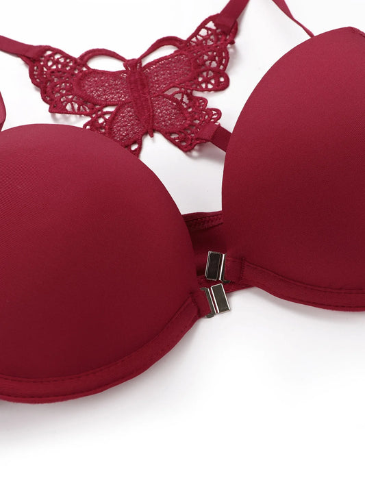 Dam 2-delat Set – Sexig Push-up BH med Knappar & Fjärilsdetalj, 4 Färger
