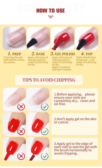 BORN PRETTY Super Top Coat and Base Gel Nail Polish for Gel Polish Semi-permanent Varnish Rubber Top Coat 10ml Nail Supplies