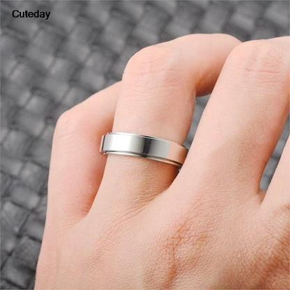 Anxiety Fidget Spinner Rings Black Silver Color Stainless Steel Spinning Rotating Mood Ring for Men Women Anti Stress Jewelry