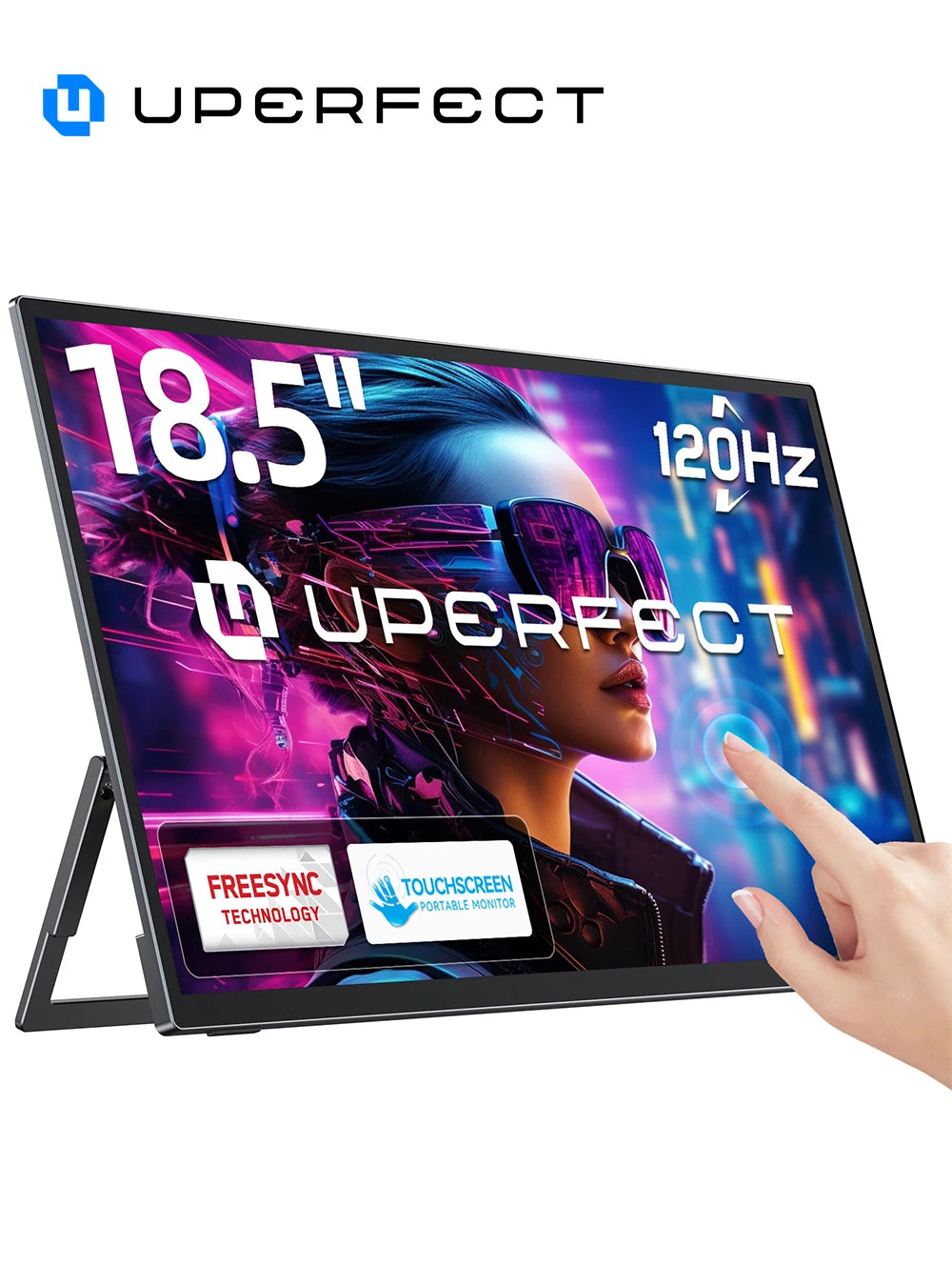 UPERFECT 18,5" Portabel Touchskärm – 120Hz IPS FreeSync HDR400 VESA USB-C Mini-HDMI Inbyggda Högtalare Laptop PC Switch PS5