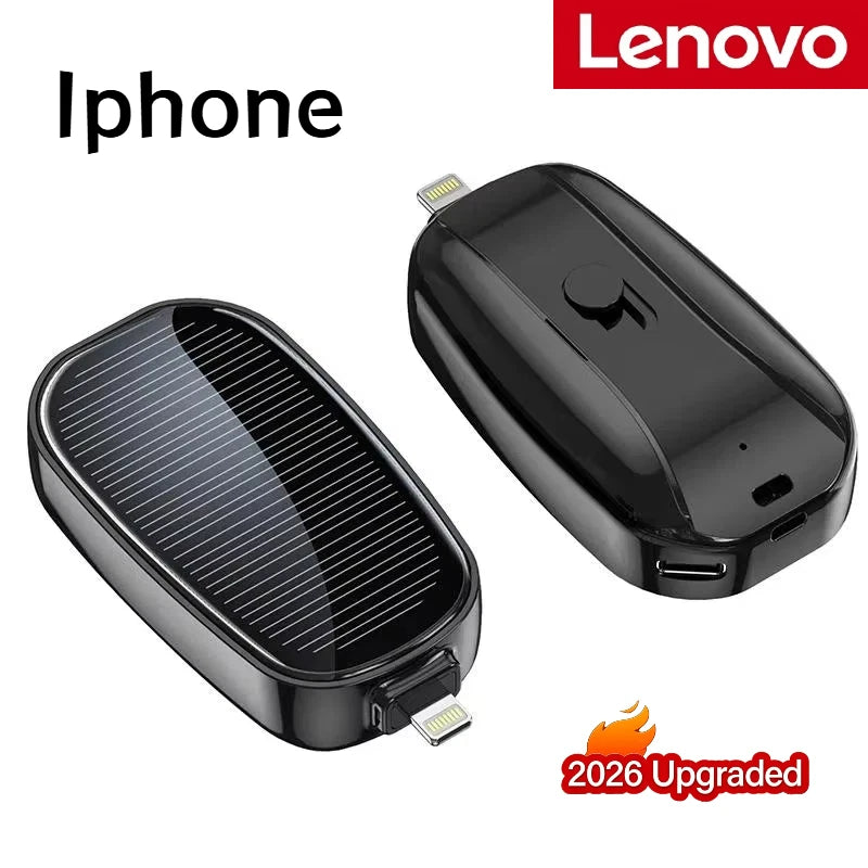 Lenovo 1200mAh Solar Mini Power Bank Key Ring Portable Charger Compact Outdoor Camping External Battery Emergent Phone Powerbank