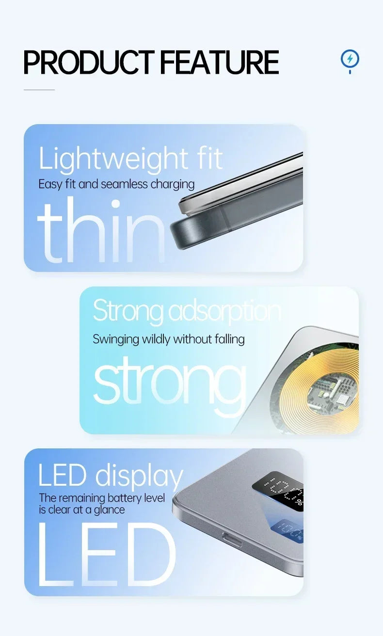 VIVO 50000mAh Thin Magnetic Wireless Power Bank 22.5W Fast Charging Portable External  Battery for Magsafe For iPhone Samsung