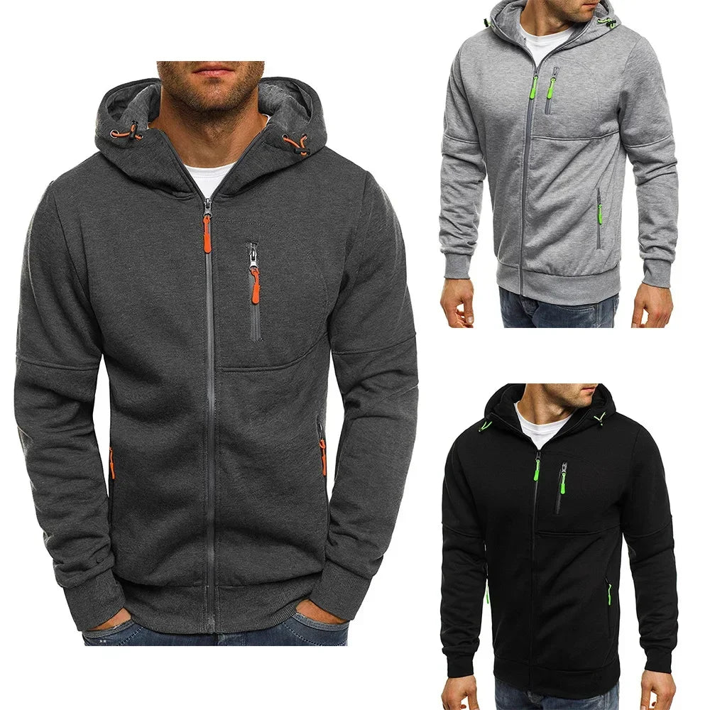 Herr Zip-up Hoodie med Fickor & Eget Tryck – Tunn, Japan-stil | M–4XL