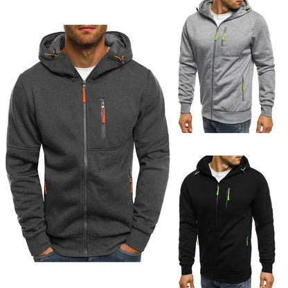 Herr Zip-up Hoodie med Fickor & Eget Tryck – Tunn, Japan-stil | M–4XL
