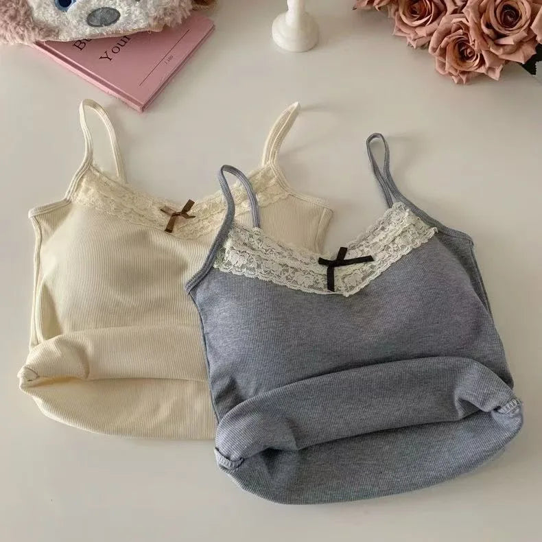 Coquette Y2k Crop Top Summer Lace Tank Top Women Cropped Cute Camis Sexy White Crop Tops Female Korean Sleeveless Black Vest