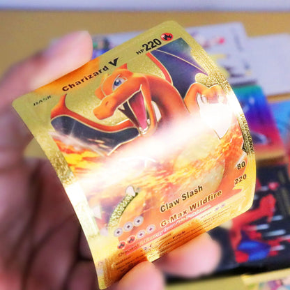 •55 pcs Pokemon Metal Gold Black Vmax GX Card Box Mewtwo Charizard Pikachu Rare Collection Battle Trainer Children Toys Gift