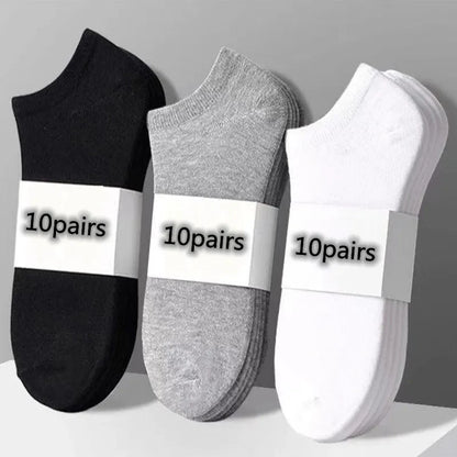 Unisex Låga Bomullsstrumpor 10-pack – Svart, Vitt & Grått Andningsbara Sport EU 37–44