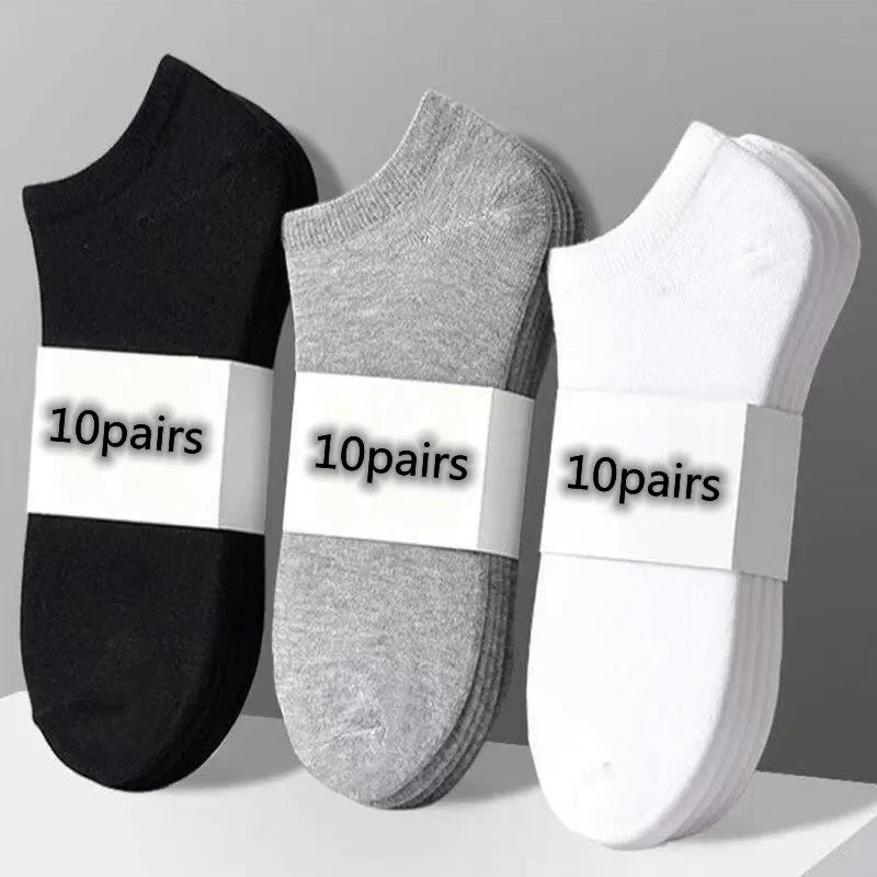 Unisex Låga Bomullsstrumpor 10-pack – Svart, Vitt & Grått Andningsbara Sport EU 38–45