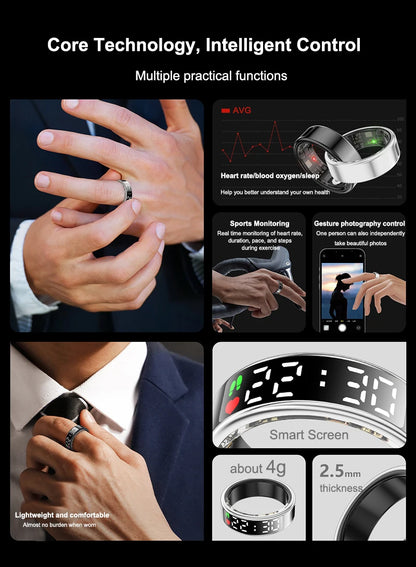 Smart Ring For Men Women Heart Rate Blood Oxygen Monitor Multi 5ATM & IP68 Waterproof Sports Ring Sleep Fitness For Android IOS
