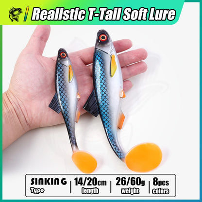 1pcs 26g 60g River Roach Fishing Lure Soft Bait T Paddle Tail Baitfish Shad Strike Silicone Plastic Swimbait Wobbler Pike Bass