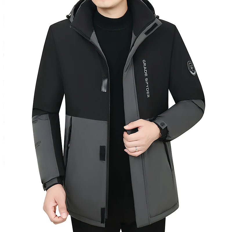 Herr Lång Vinterjacka Parkas med Huva – Varm Vindskyddande Vattentät Outwear, 2 Färger, Storlek XXS–5XL