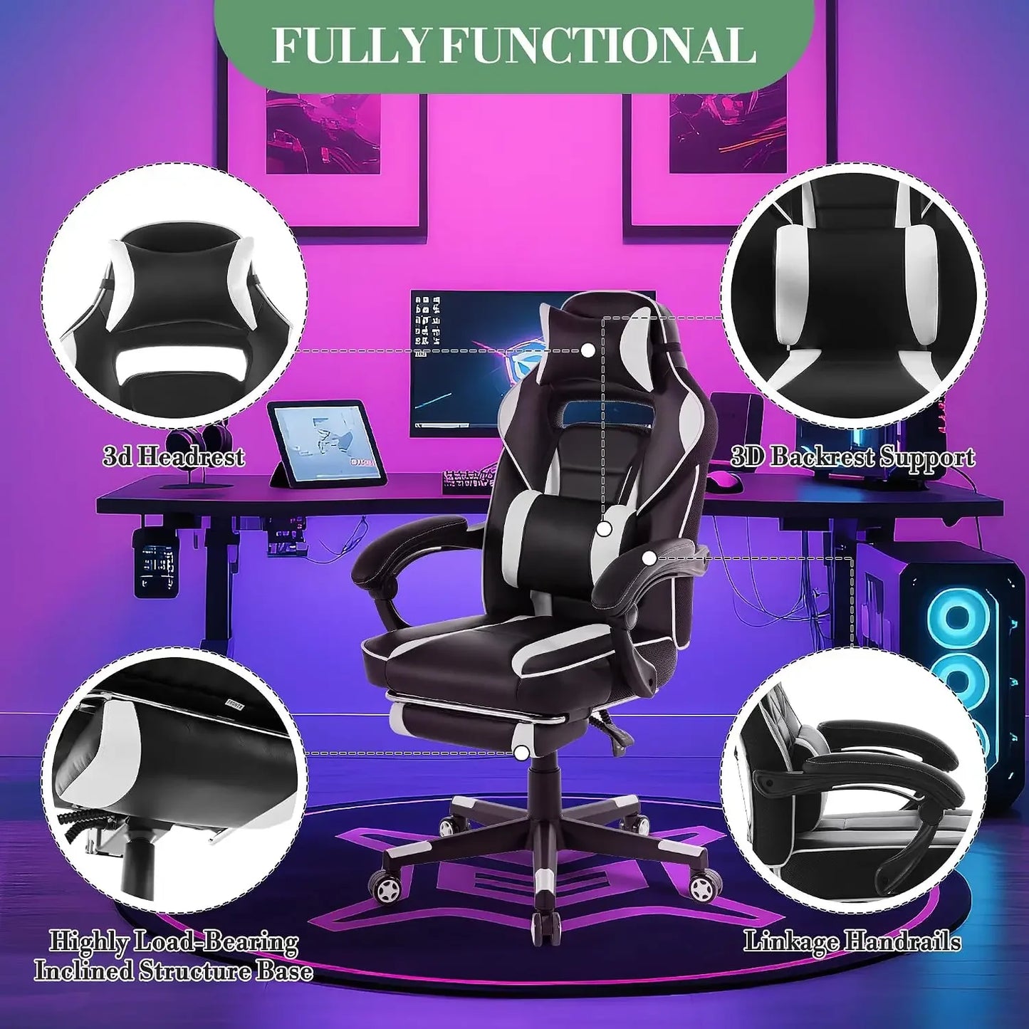 Garvee Black & White PU Leather Side Chair – Flame-Retardant, Waterproof, High-Density Foam, Solid Wood Legs, Ideal for Family Homes