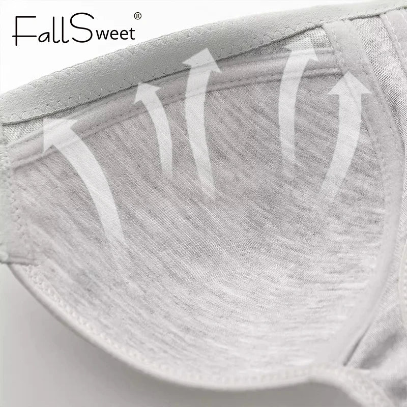 Fallsweet Seamless Front Closure Bra For Women Solid Wire-Free Push Up Bralette Full Coverage Fixed Cups Comfortable Underwear