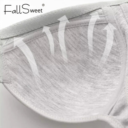 Fallsweet Seamless Front Closure Bra For Women Solid Wire-Free Push Up Bralette Full Coverage Fixed Cups Comfortable Underwear
