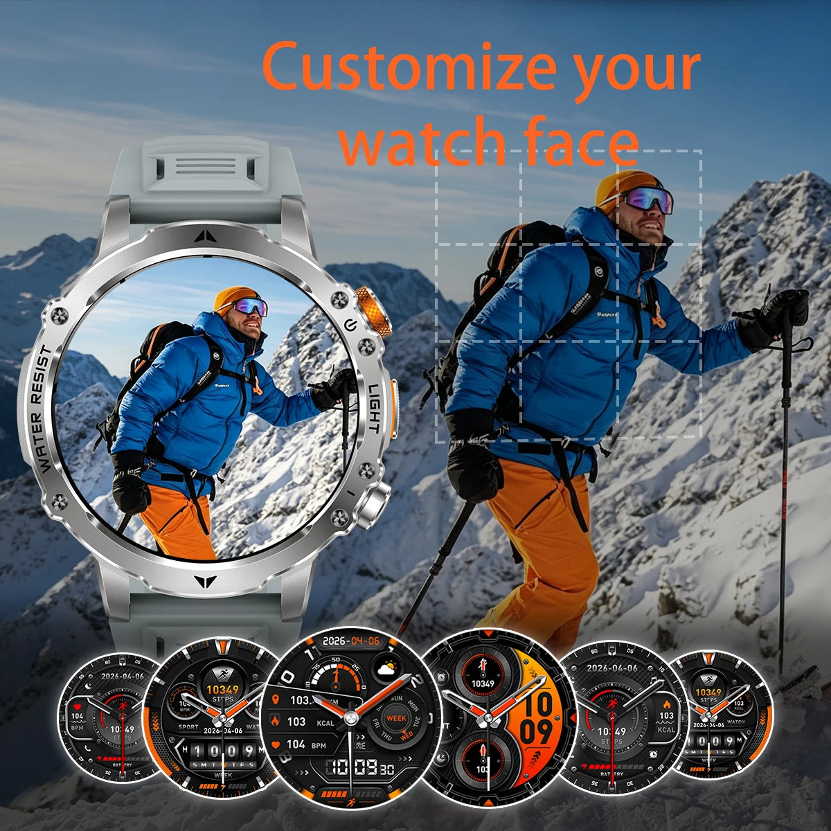 2026 New Men Outdoor Smart Watch 1.7" IPS 1600mAh  Battery Bluetooth Call IPX8 Waterproof Flashlight SOS Compass 120+Sport Modes