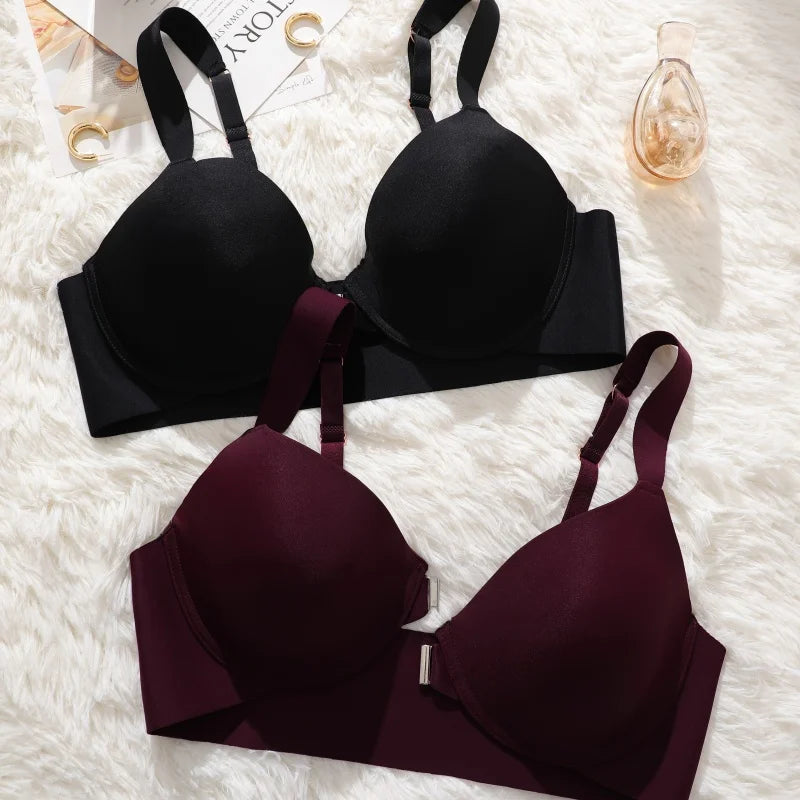 Seamless Push Up Bra Women Deep V Cup Underwear Front Closure Comfort Lingerie Adjustable Strap Plus Size Solid Color