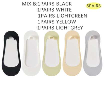 Dam Osynliga Strumpor 5-pack – Issilke Tunn Halkfri Silikon No-Show Sommar, EU 35–39