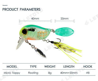 Micro Tappy Fishing Lures Artificial Hard Baits Crank Wobblers Tongue Plate Spinning Spoon with Feather Rotates Trout fish Bait