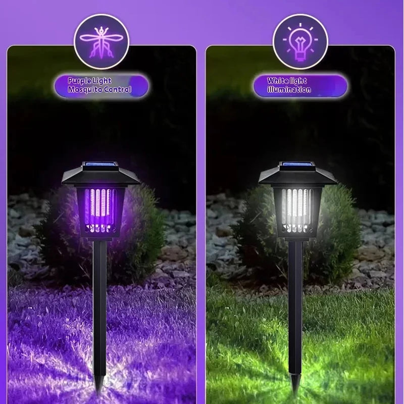Solar and Electric Shock Mosquito Repellent Lamp Waterproof Bug Zapper 2Mode LED Light for Outdoor Garden Lawn Camping Villa Use