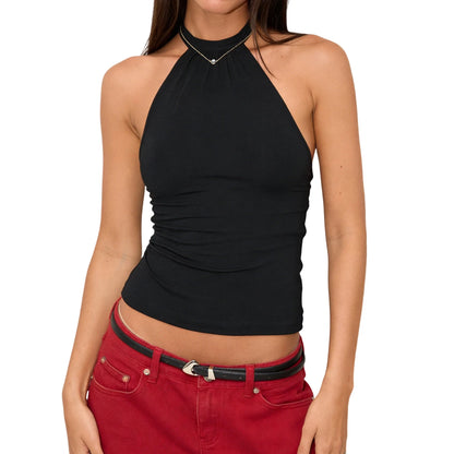 Dam Halterneck Linne 2026 – Slim Fit Ryggöppen Ärmlös Sexig Sommar, Svart & Vit S–L