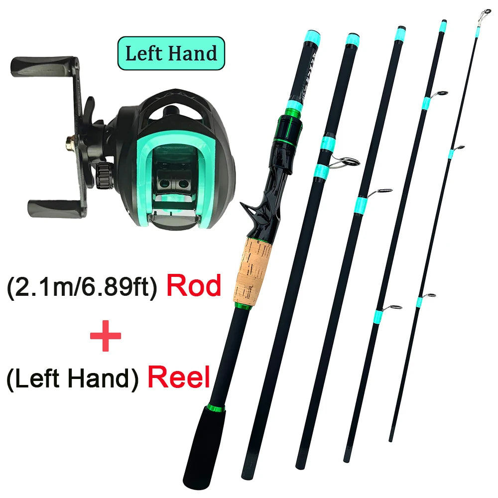 NEW Short Fishing Rod Reel Combo Set Spinning Lure Casting Rods 1.8m-2.1m 4/5Section 212g Baitcasting Reel Jigging Max Drag 10kg