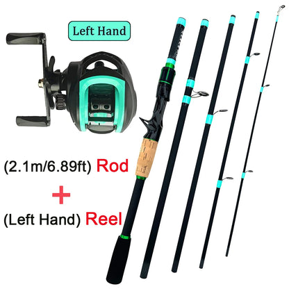NEW Short Fishing Rod Reel Combo Set Spinning Lure Casting Rods 1.8m-2.1m 4/5Section 212g Baitcasting Reel Jigging Max Drag 10kg