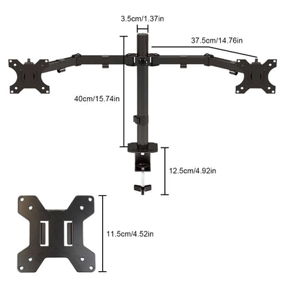 2-Way Monitor Holder Double Table Mount Rotatable Desk Mount 15-32 "Monitor Arm VESA Screen Mount