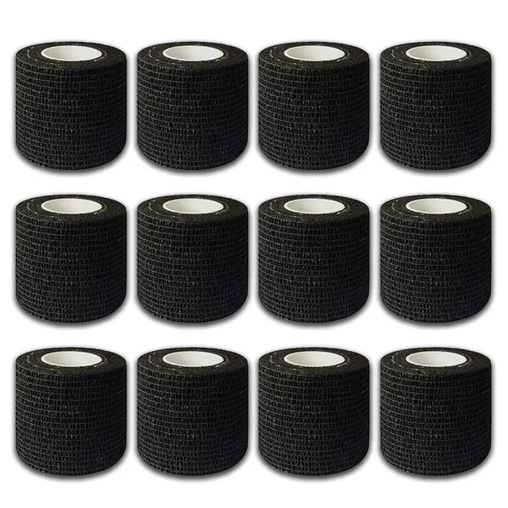 48/24/3PCS Black Tattoo Grip Cover Wraps Self-Adhesive Elastic Bandage Tape Breathable Strong Sports Tape Athletic Bandage Rolls